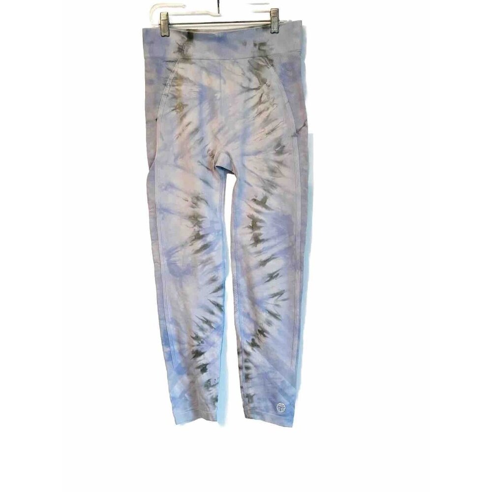 Tory Burch Women’s Large Blue Gray Tie Dye Athletic Seamless Capris Leggings Gym